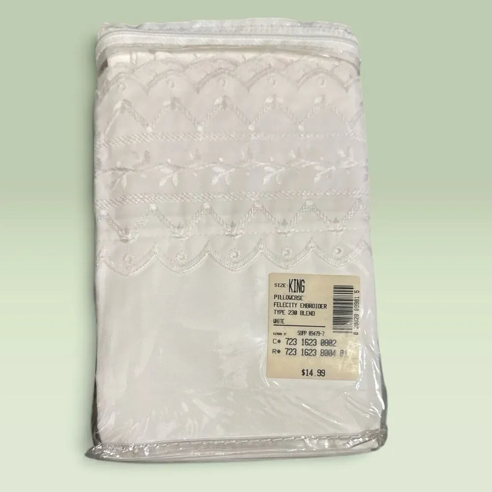 Vintage Home Collection Felicity Embroidered Hem King Pillowcases 230 TC White